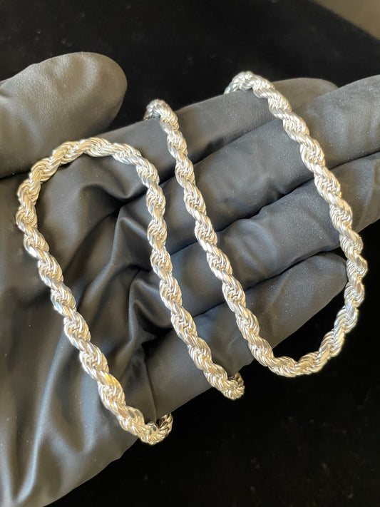 5mm Rope Chains 925 Solid Italy Silver