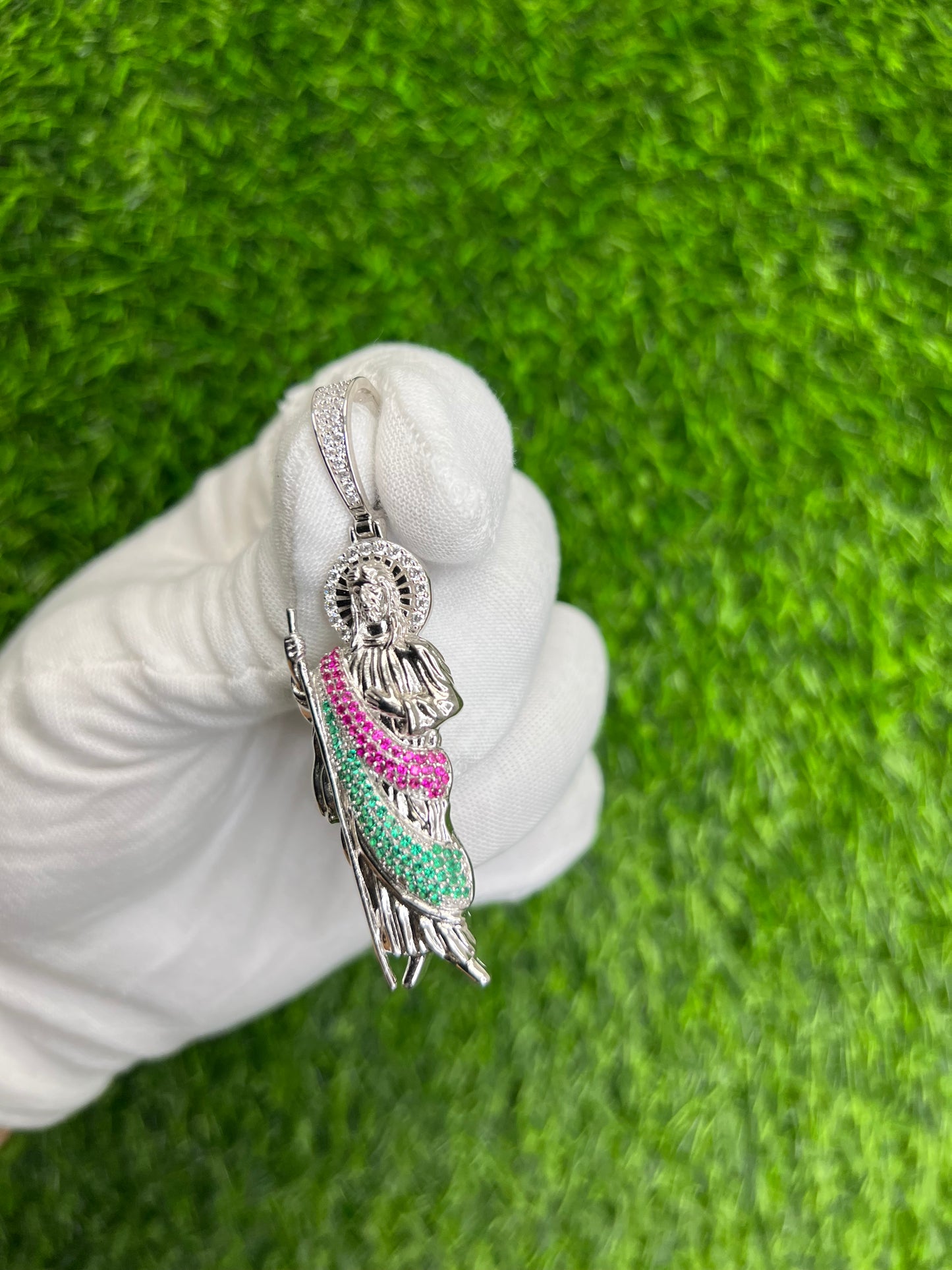 Iced Out Colored Saint Jude Pendant