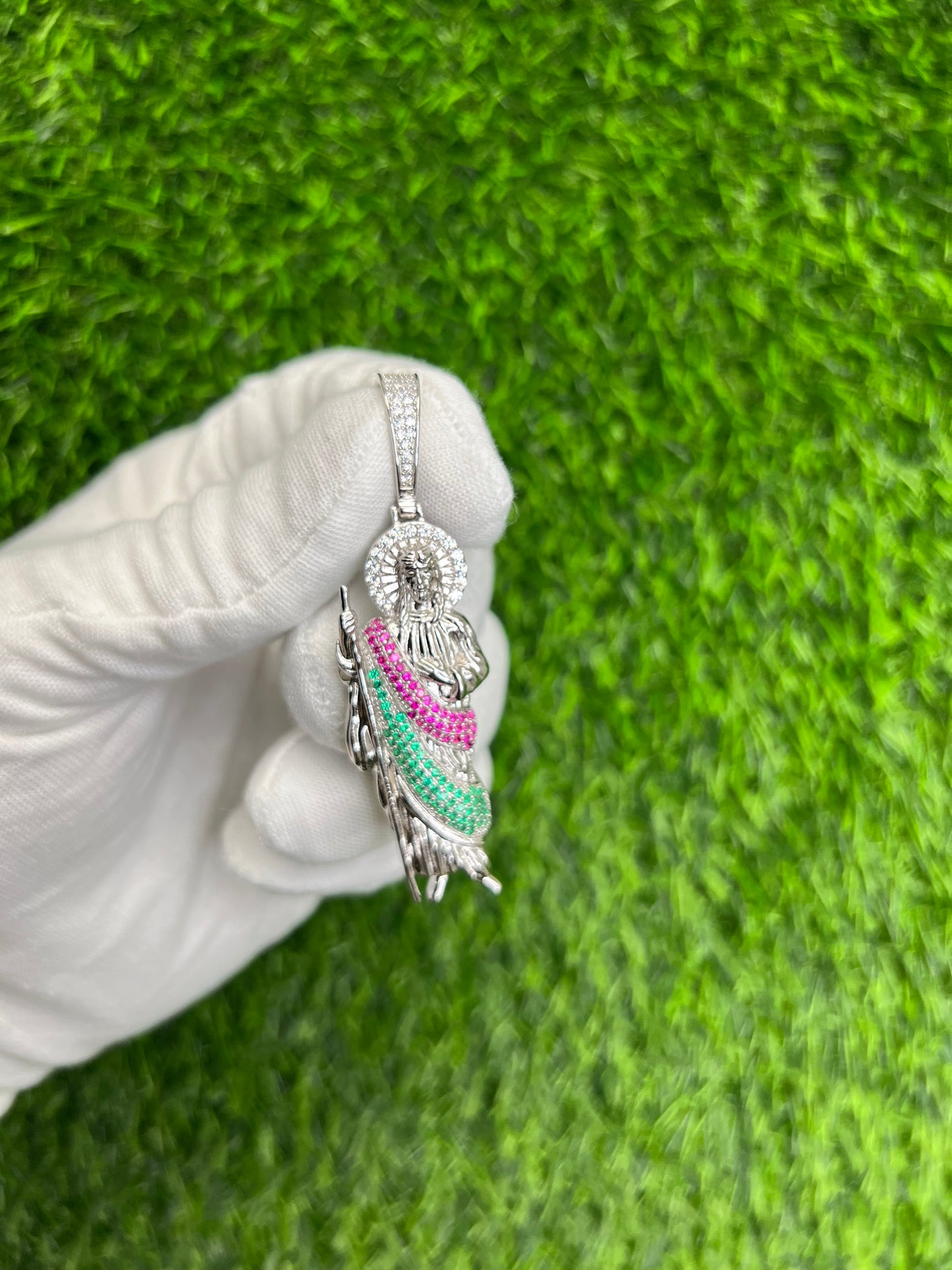 Iced Out Colored Saint Jude Pendant
